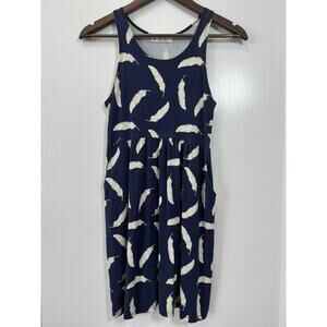 Fighting Eel Hawaii Navy Blue White Feather Print Tank Dress Sz XS Cottage Boho